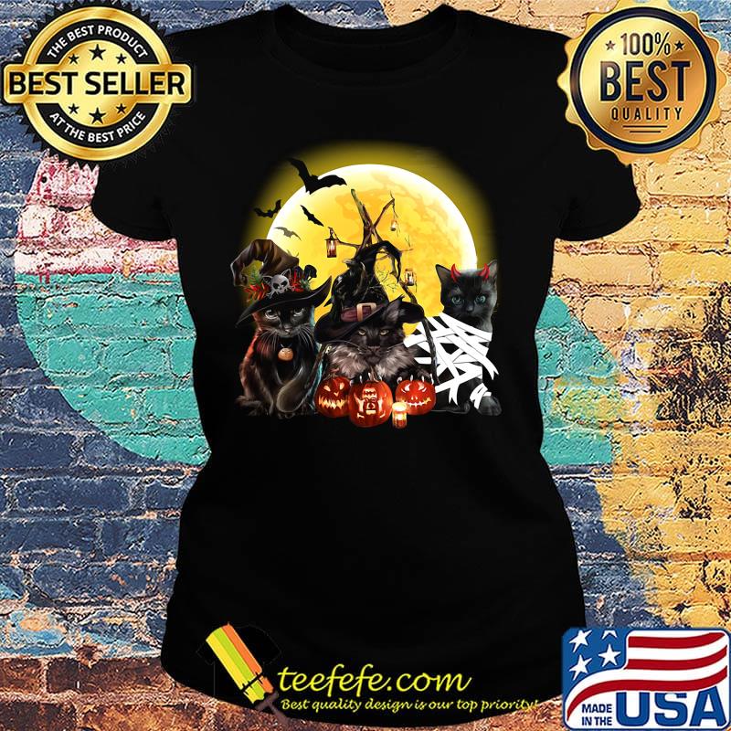 Black Cat Witch Hat Pumpkin Moon Halloween Shirt Ladies tee Black Cat Witch Hat Pumpkin Moon Halloween Shirt Ladies tee