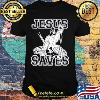 Black hockey jesus saves shirt
