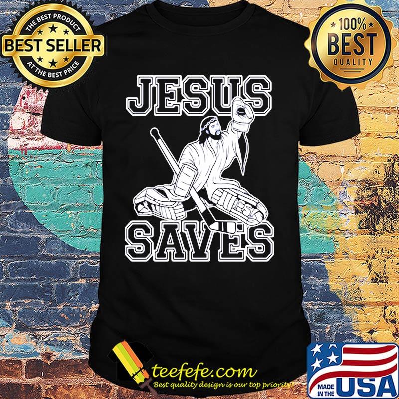 Black hockey jesus saves shirt
