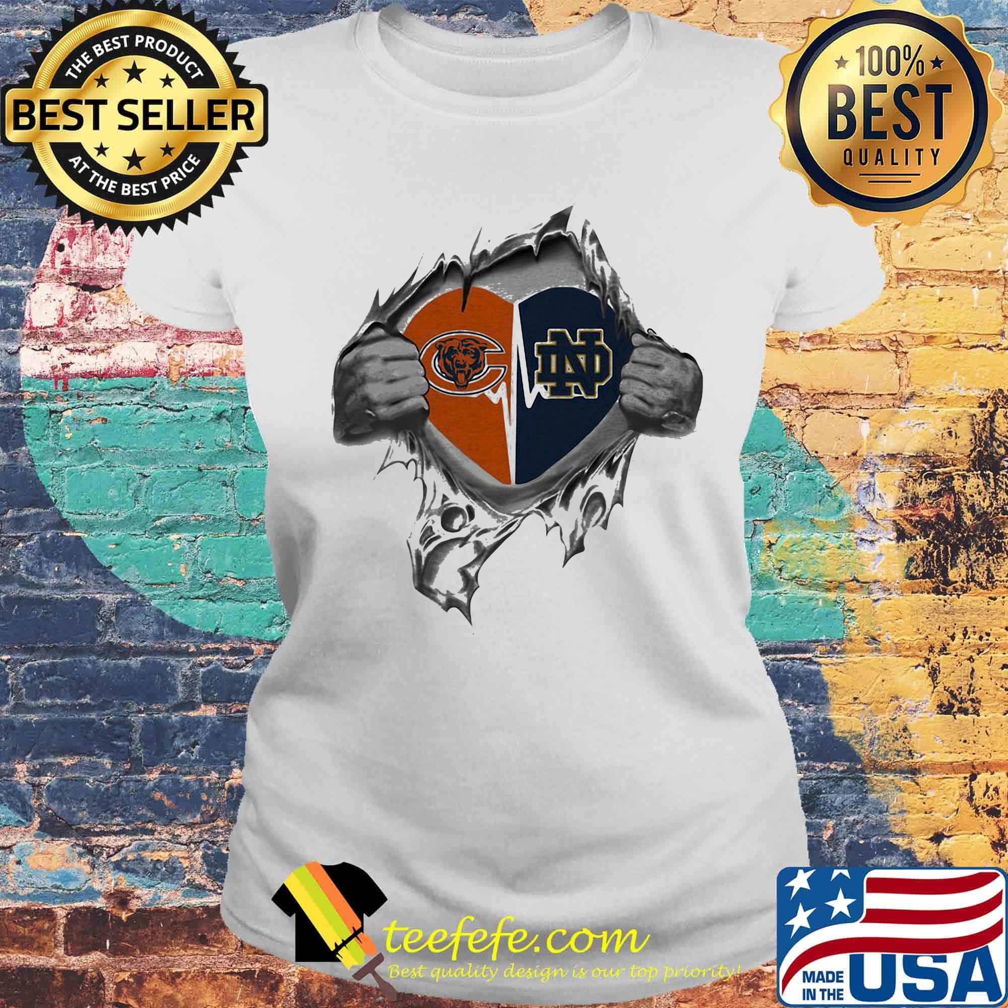 Blood insides chicago bears and notre dame fighting irish heart s Laides tee Blood insides chicago bears and notre dame fighting irish heart s Laides tee