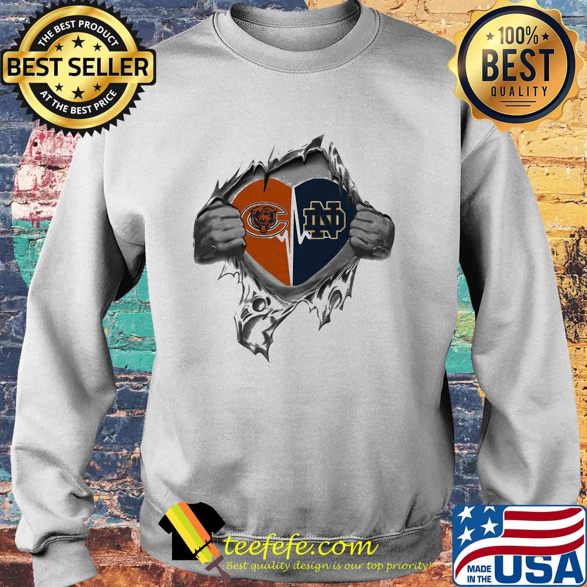 Blood insides chicago bears and notre dame fighting irish heart s Sweater Blood insides chicago bears and notre dame fighting irish heart s Sweater