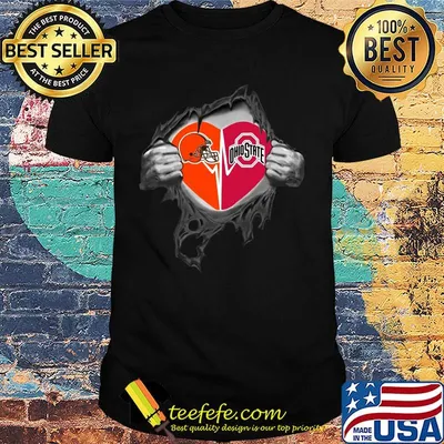 Blood insides cleveland browns and ohio state buckeyes heartbeat shirt