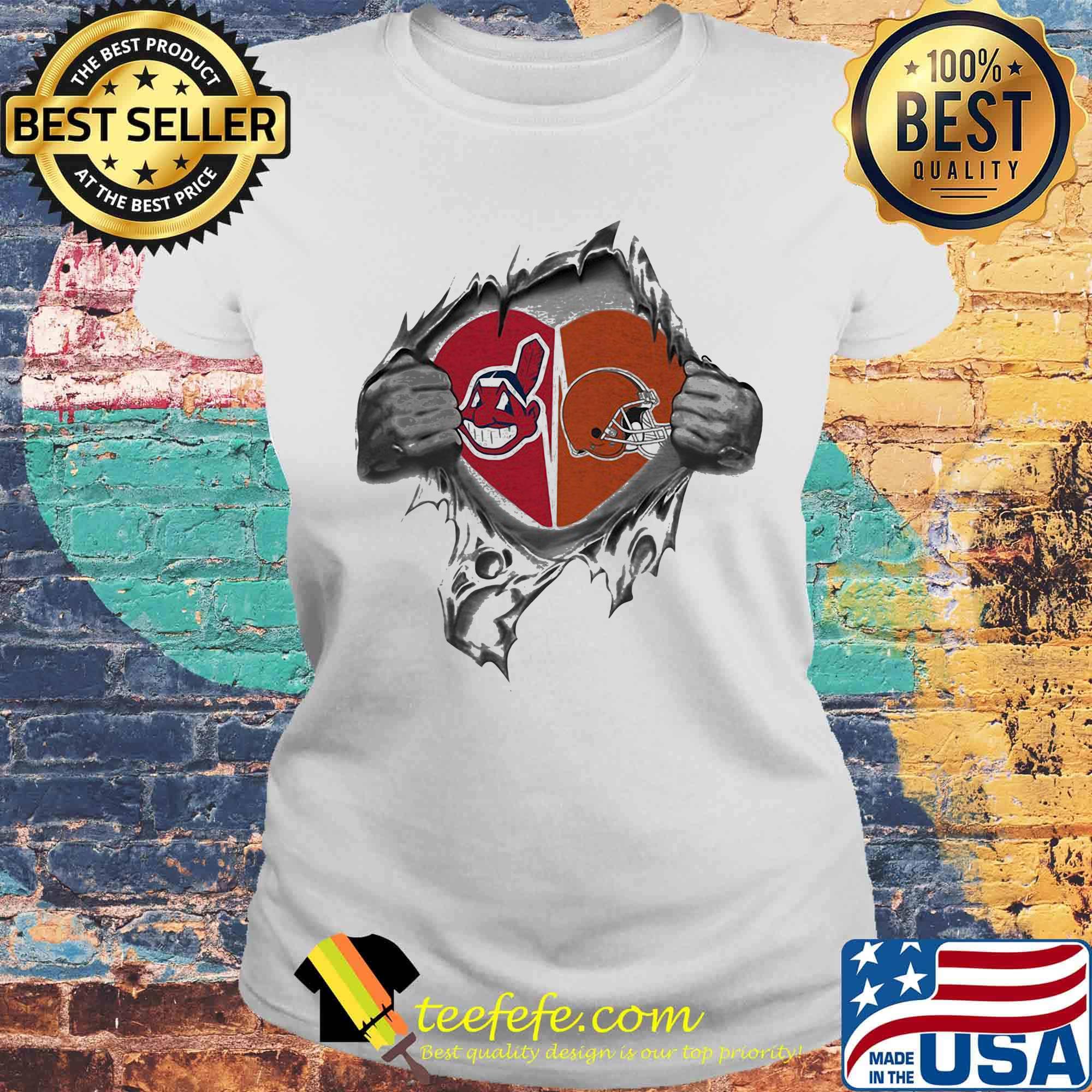 Blood insides cleveland indians and cleveland browns heart s Laides tee Blood insides cleveland indians and cleveland browns heart s Laides tee
