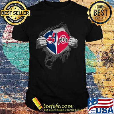 Blood insides cleveland indians and ohio state buckeyes heartbeat shirt