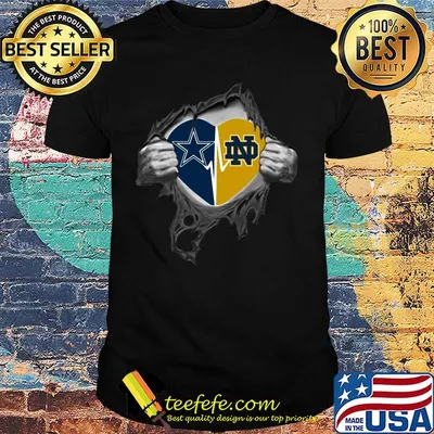 Blood insides dallas cowboys and notre dame heartbeat shirt