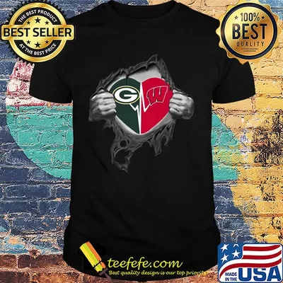 Blood insides green bay packers and wisconsin badgers heartbeat shirt