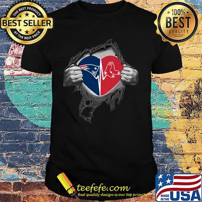 Blood insides new england patriots and boston red sox heartbeat shirt