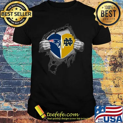 Blood insides new england patriots and notre dame heartbeat shirt