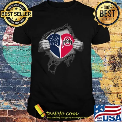 Blood insides new york yankees and ohio state buckeyes heartbeat shirt