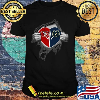 Blood insides san francisco 49ers and notre dame heartbeat shirt