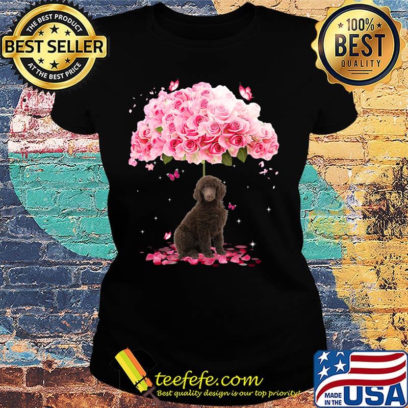 Brown dog standing under the big rose s Ladies tee Brown dog standing under the big rose s Ladies tee
