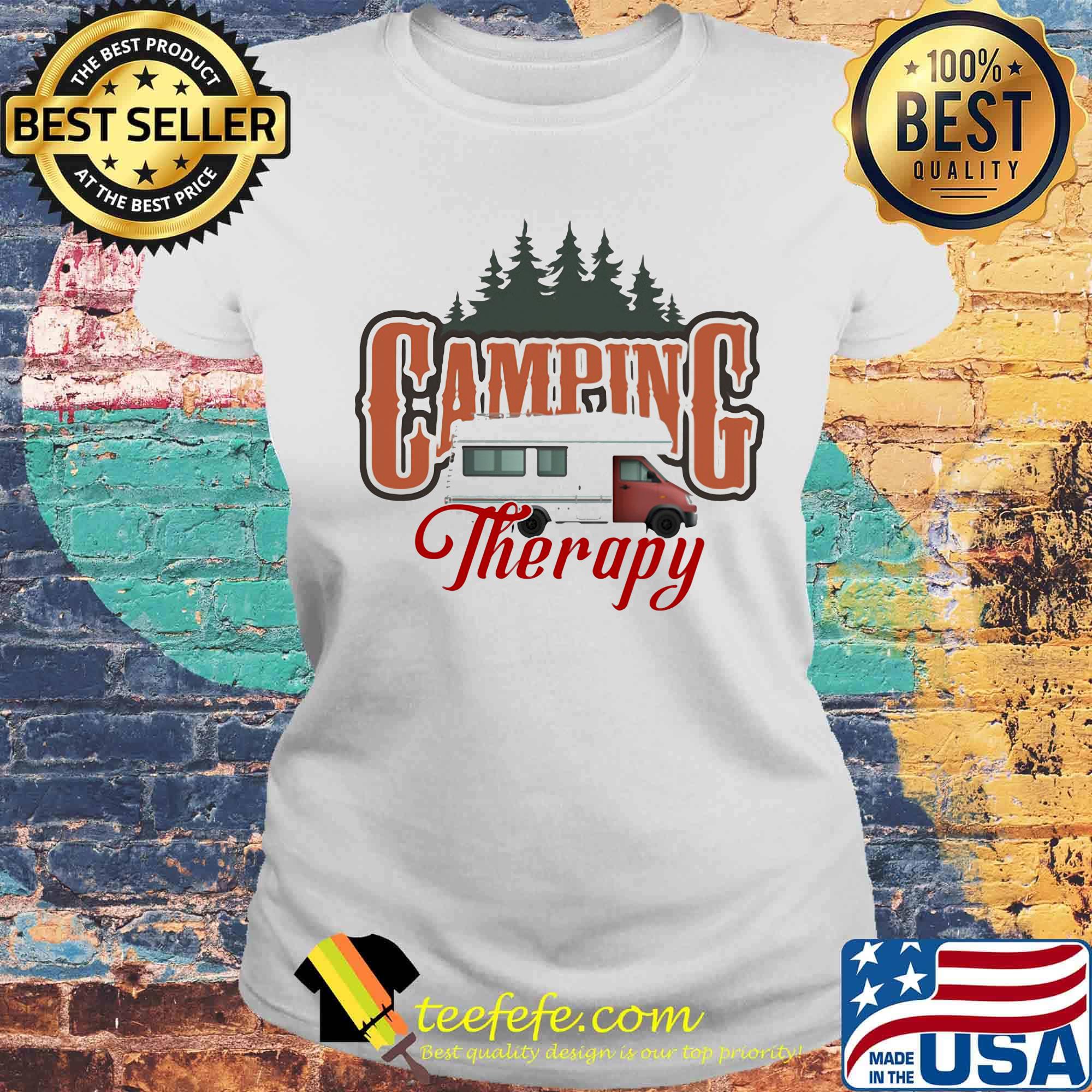 Camping Therapy Truck Tree Shirt Laides tee Camping Therapy Truck Tree Shirt Laides tee