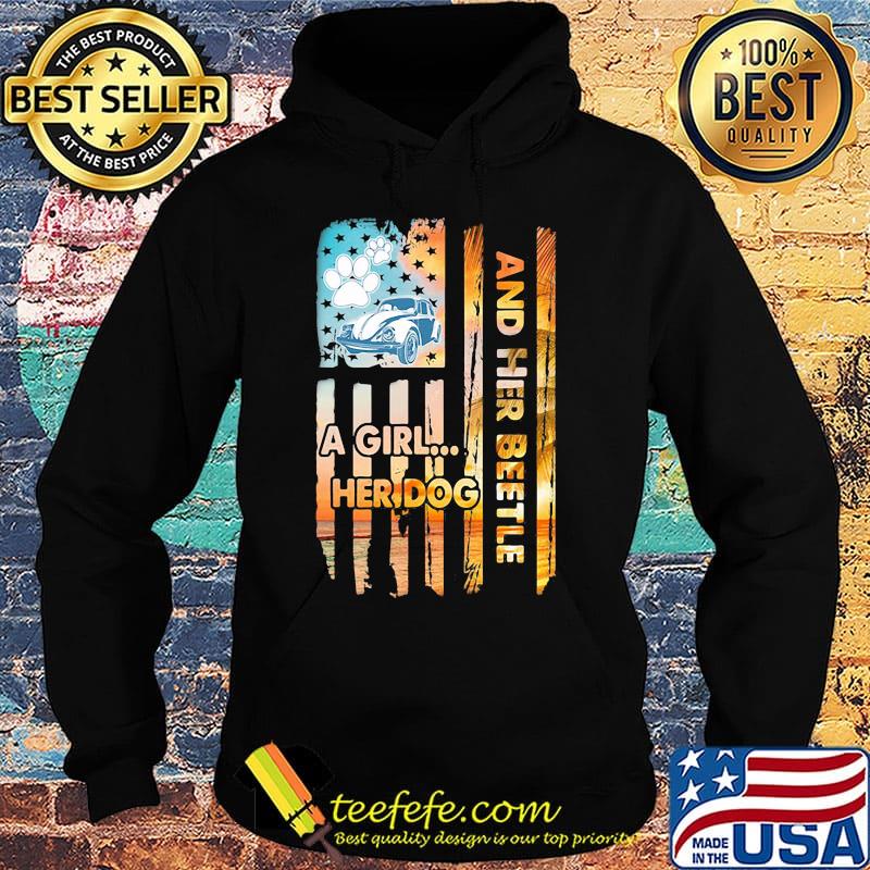 Car a girl her dog and her beetle american flag independence day s Hoodie Car a girl her dog and her beetle american flag independence day s Hoodie