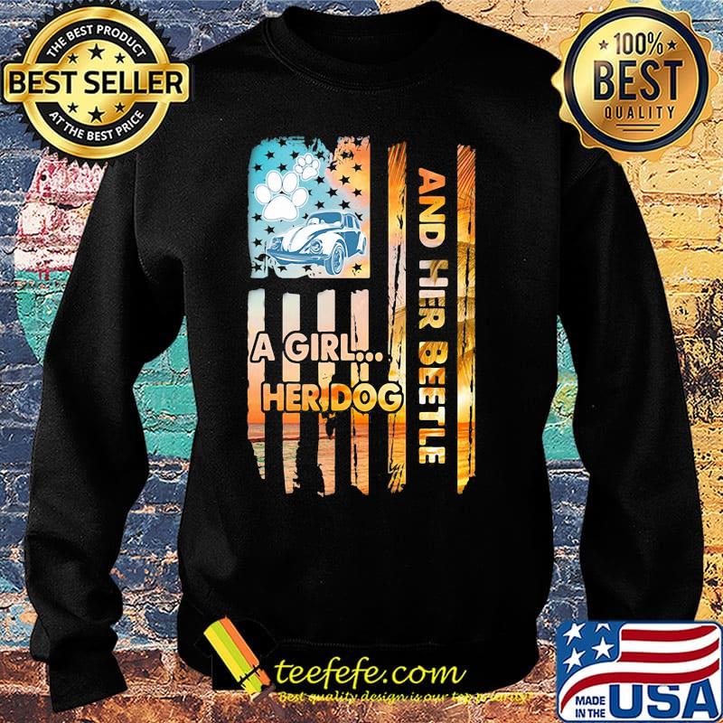 Car a girl her dog and her beetle american flag independence day s Sweater Car a girl her dog and her beetle american flag independence day s Sweater