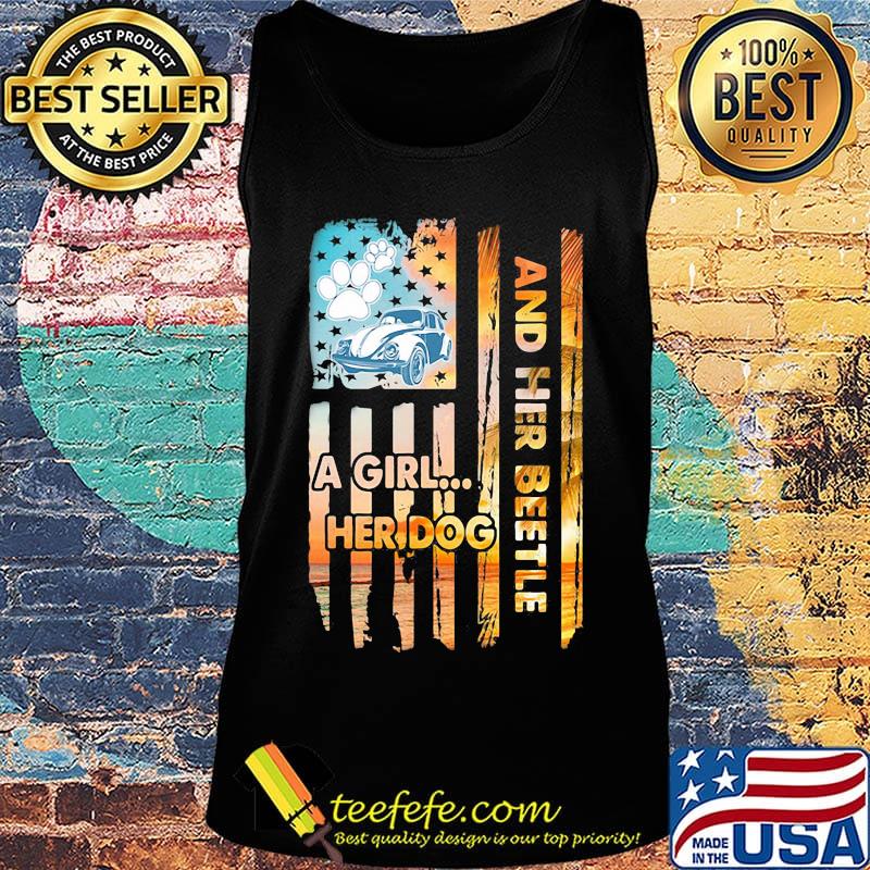 Car a girl her dog and her beetle american flag independence day s Tank top Car a girl her dog and her beetle american flag independence day s Tank top