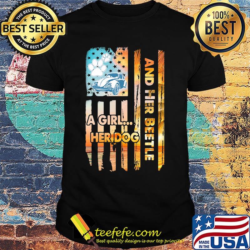 Car a girl her dog and her beetle american flag independence day shirt Car a girl her dog and her beetle american flag independence day shirt