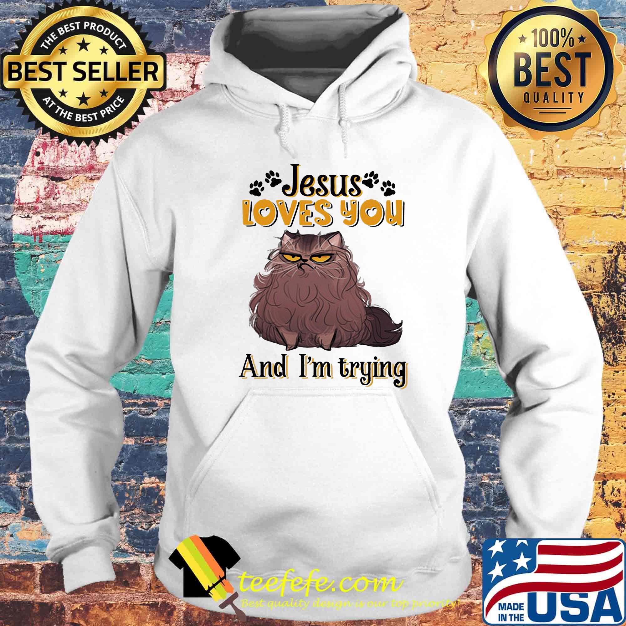 Cat brown jesus loves you and i'm trying s Hoodie Cat brown jesus loves you and i'm trying s Hoodie