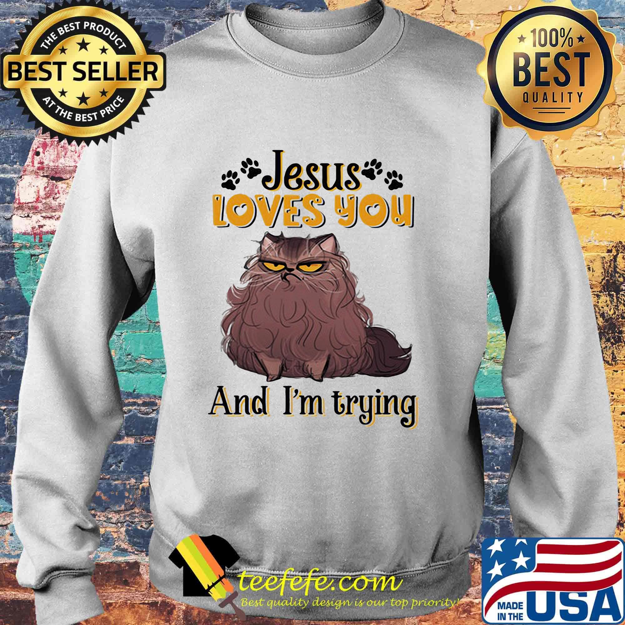 Cat brown jesus loves you and i'm trying s Sweater Cat brown jesus loves you and i'm trying s Sweater