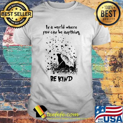 Cat rain in a world where you can be anything be kind shirt