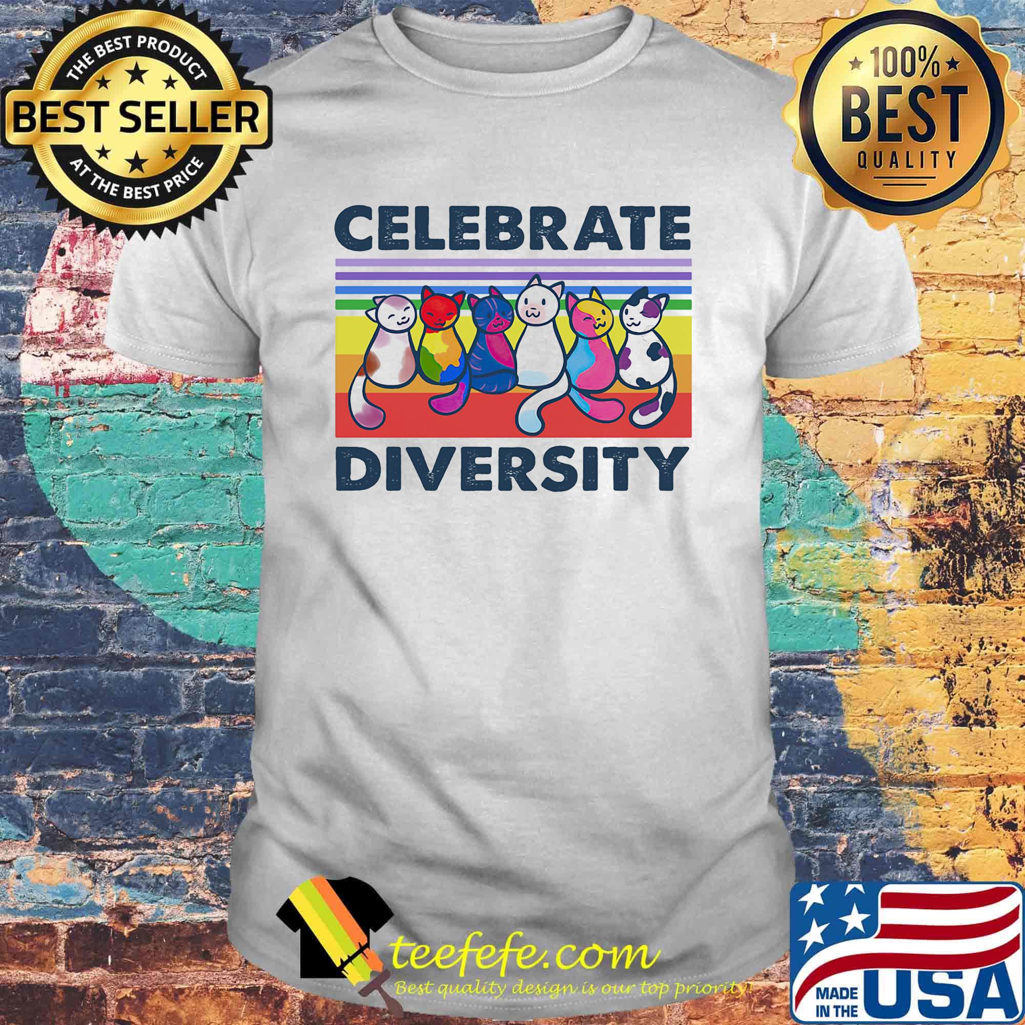 Celebrate Diversity Cat Color Vintage Retro Shirt