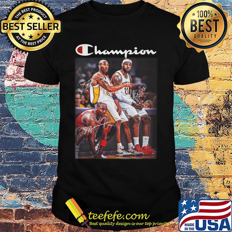 Champions kobe bryant lebron james and michael jordan basketball players signatures shirt