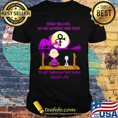Charlie brown and snoopy dearly beloved we are gathered here today to get through this thing called life moon logo shirt