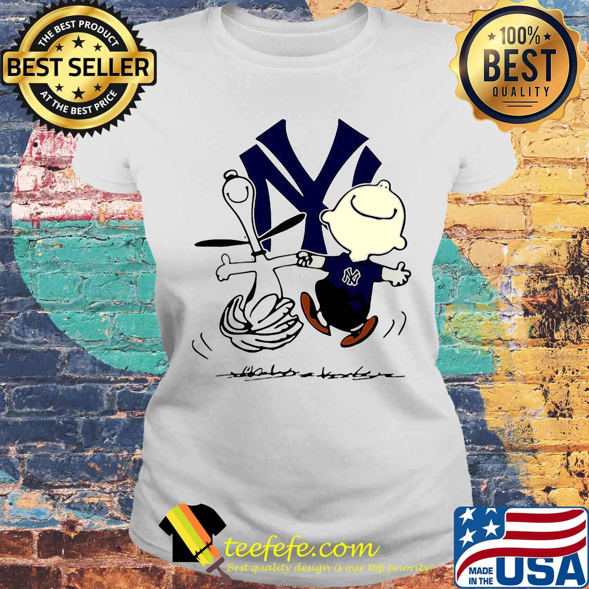 Charlie brown and snoopy new york yankees baseball team logo s Laides tee Charlie brown and snoopy new york yankees baseball team logo s Laides tee