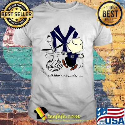 Charlie brown and snoopy new york yankees baseball team logo shirt