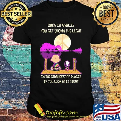 Charlie brown and snoopy once in a while you get shown the light in the strangest of places if you look at it right shirt