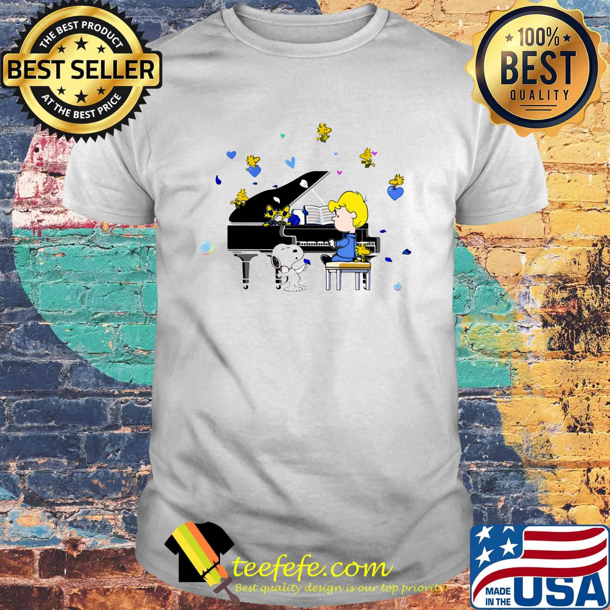 Charlie brown snoopy and woodstock playing piano hearts shirt