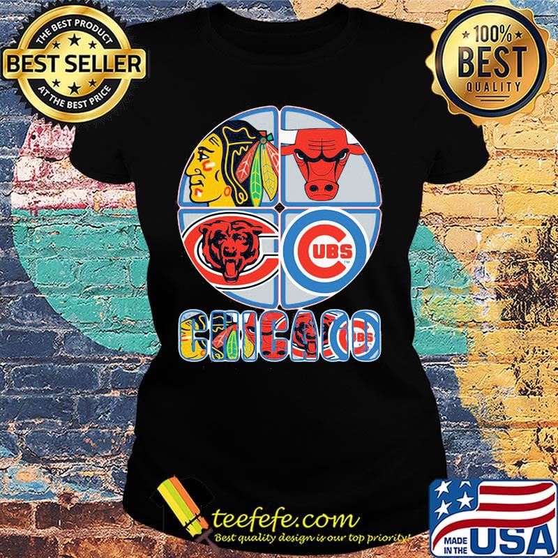 Chicago blackhawks bulls bears and cubs logo s Ladies tee Chicago blackhawks bulls bears and cubs logo s Ladies tee