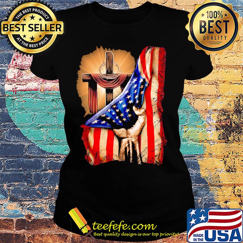 Cross Christ American Flag Pride Hand Christian Lover Gift Shirt Ladies tee Cross Christ American Flag Pride Hand Christian Lover Gift Shirt Ladies tee
