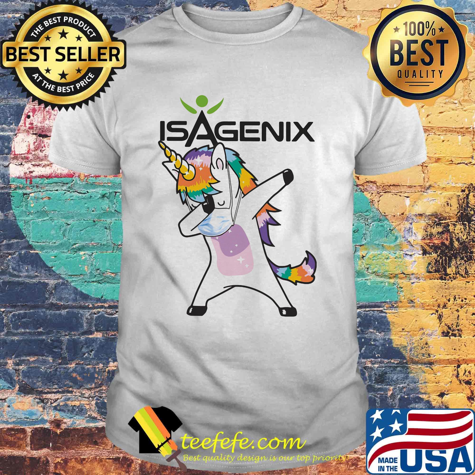 Dabbing unicorn mask isagenix logo coronavirus shirt