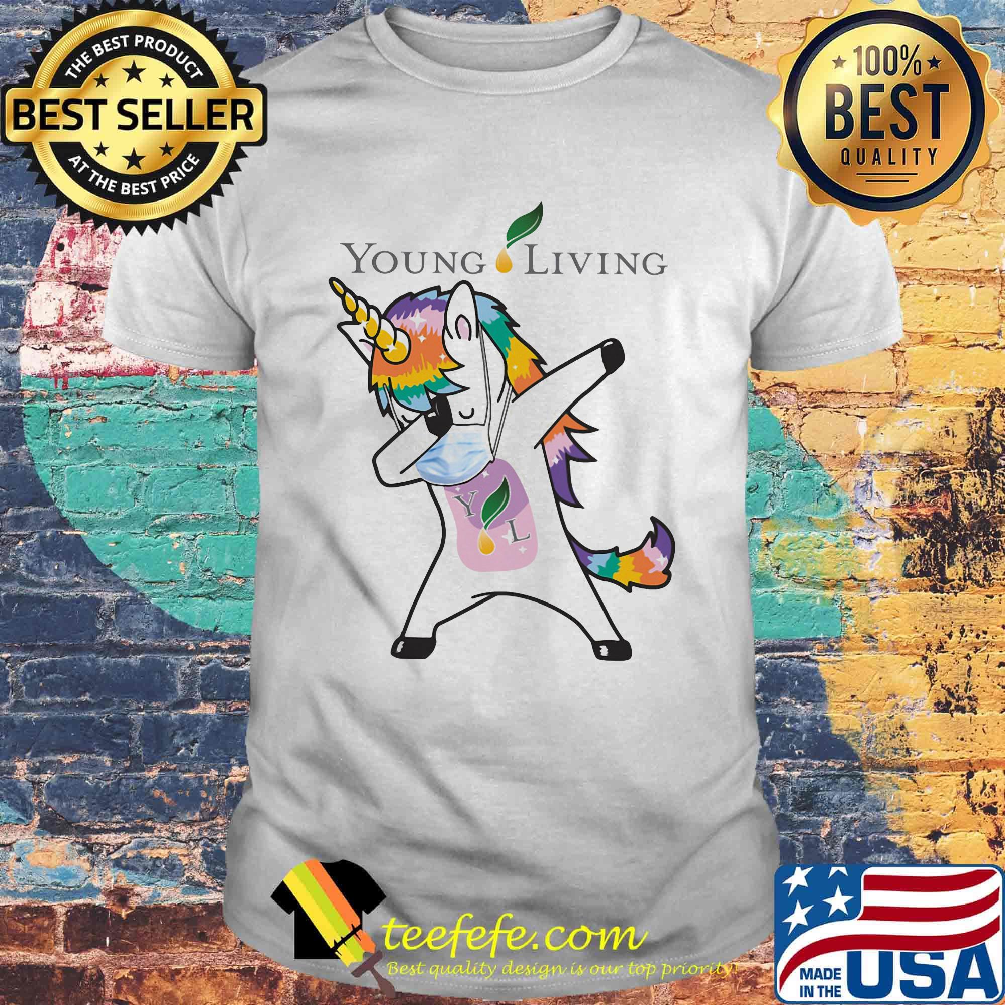 Dabbing unicorn mask young living logo coronavirus shirt