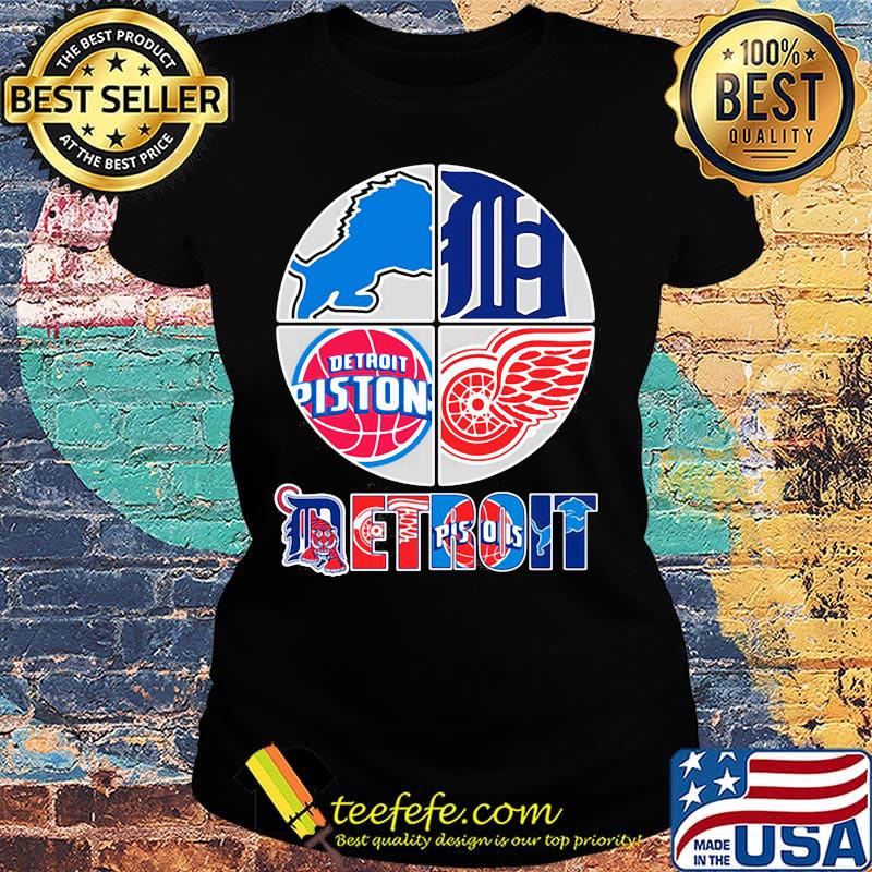 Detroit lions tigers pistons red wings logo s Ladies tee Detroit lions tigers pistons red wings logo s Ladies tee