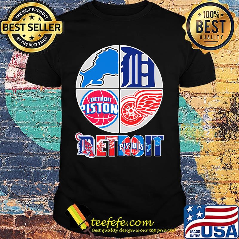 Detroit lions tigers pistons red wings logo shirt