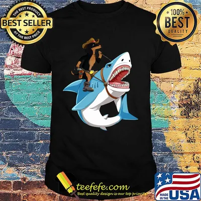Dog cowboys riding shark shirt