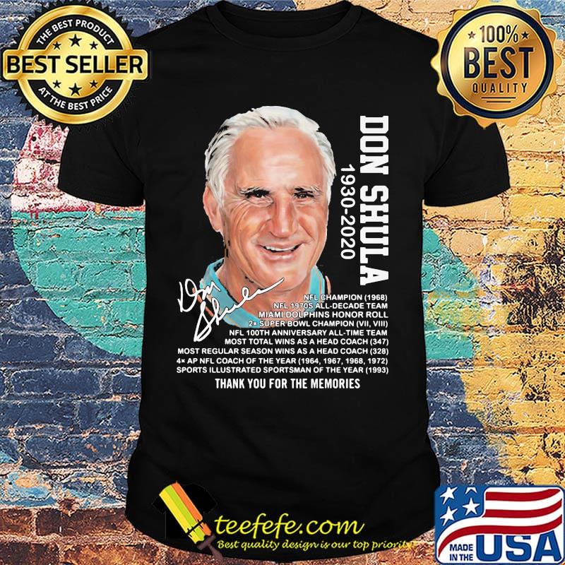 Don shula 1930 2020 miami dolphins thank you for the memories signature shirt