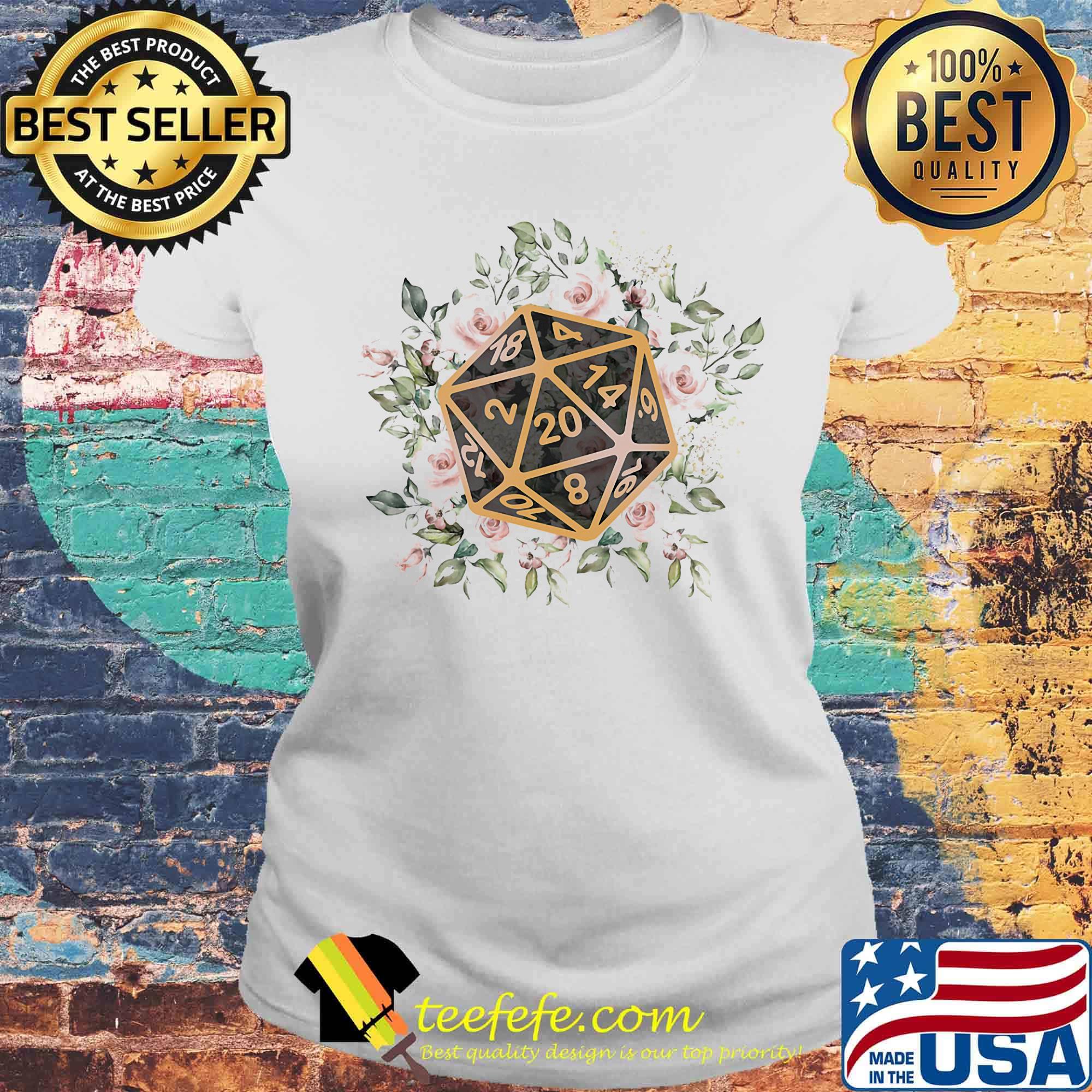 Dungeons and Dragons Dice d20 flowers classic s Laides tee Dungeons and Dragons Dice d20 flowers classic s Laides tee