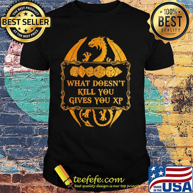 Dungeons and Dragons Dice d20 what doesn't kill you gives you xp shirt