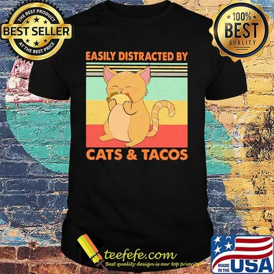Easily distracted by cats and tacos vintage retro shirt