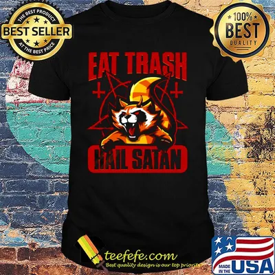 Eat Trash Hail Satan Cat Red Shirt