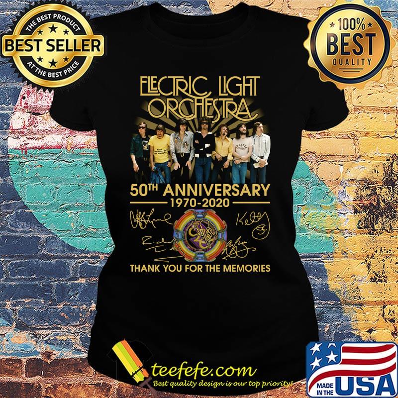 Electric light orchestra 50th anniversary 1970 2020 thank you for the memories signatures logo s Ladies tee Electric light orchestra 50th anniversary 1970 2020 thank you for the memories signatures logo s Ladies tee