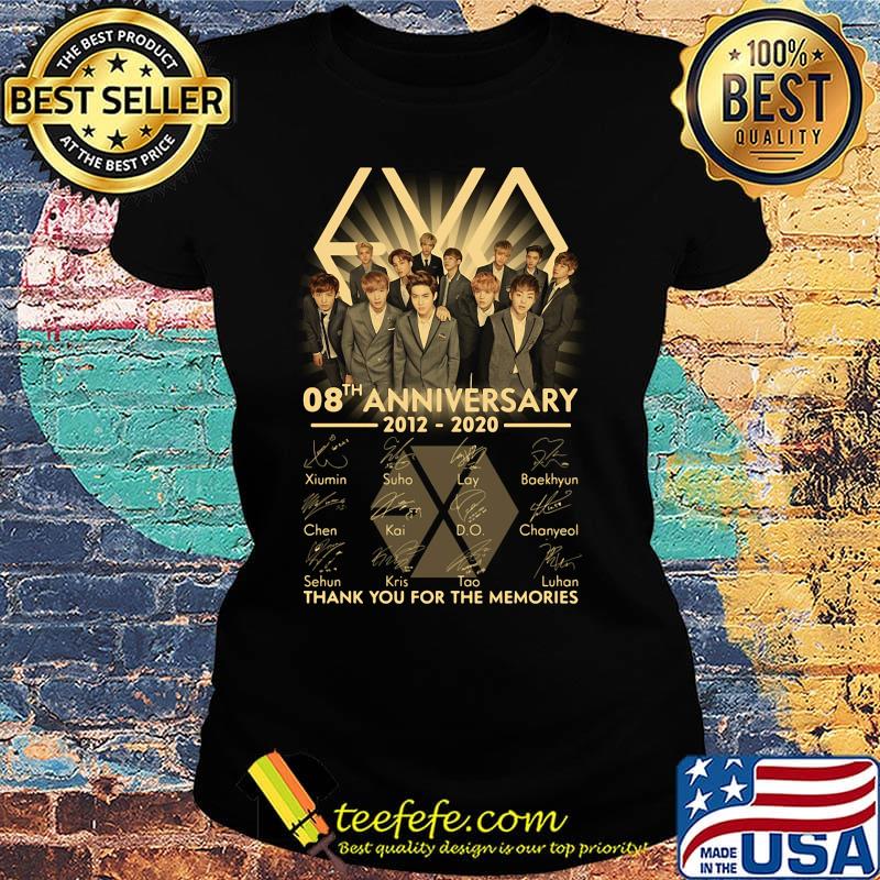 Exo band 08th anniversary 2012 2020 thank you for the memories signatures s Ladies tee Exo band 08th anniversary 2012 2020 thank you for the memories signatures s Ladies tee