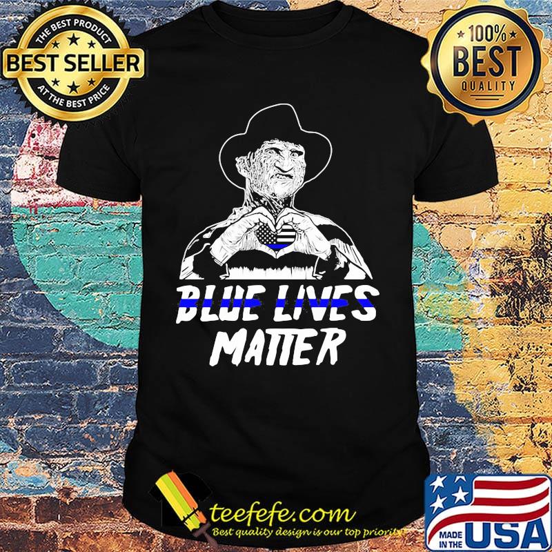 Freddy krueger blue lives matter heart american flag independence day shirt