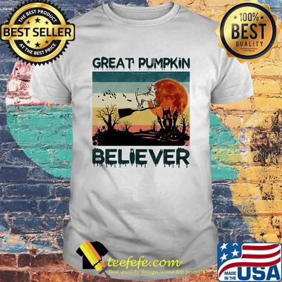 Great Pumpkin Believer Dog Sunset Broom Halloween  Vintage Retro Shirt