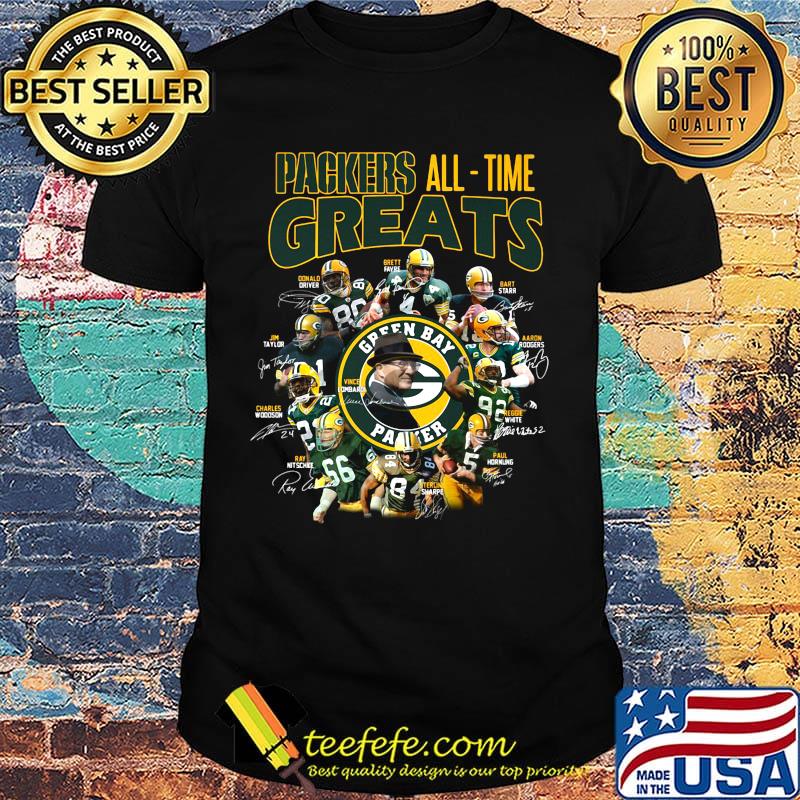 Green bay packers all-time greats team players signatures shirt