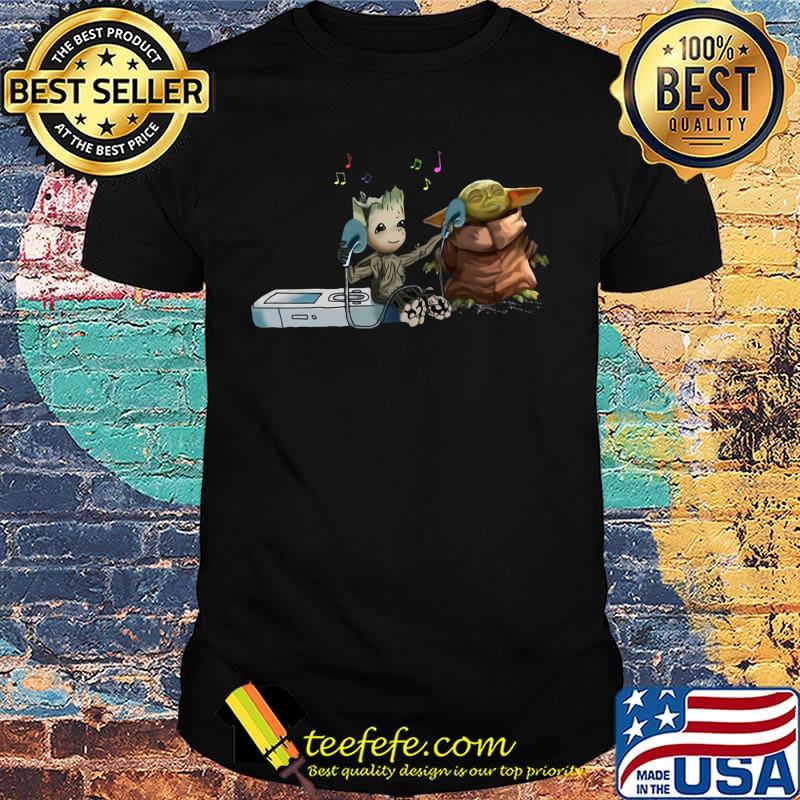Groot and Baby Yoda listen music shirt