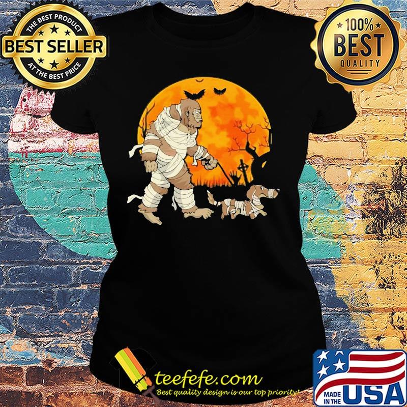 Halloween bigfoot and dachshund moon bat s Ladies tee Halloween bigfoot and dachshund moon bat s Ladies tee