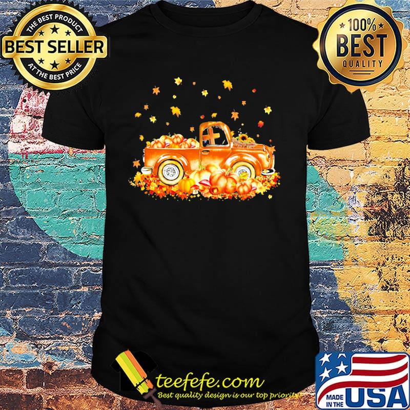 Halloween car pumpkin maple leaves shirt